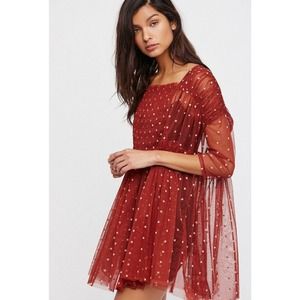 Free People Saya Tee‎ Tunic Sheer Chiffon Polka Dot Size XS
